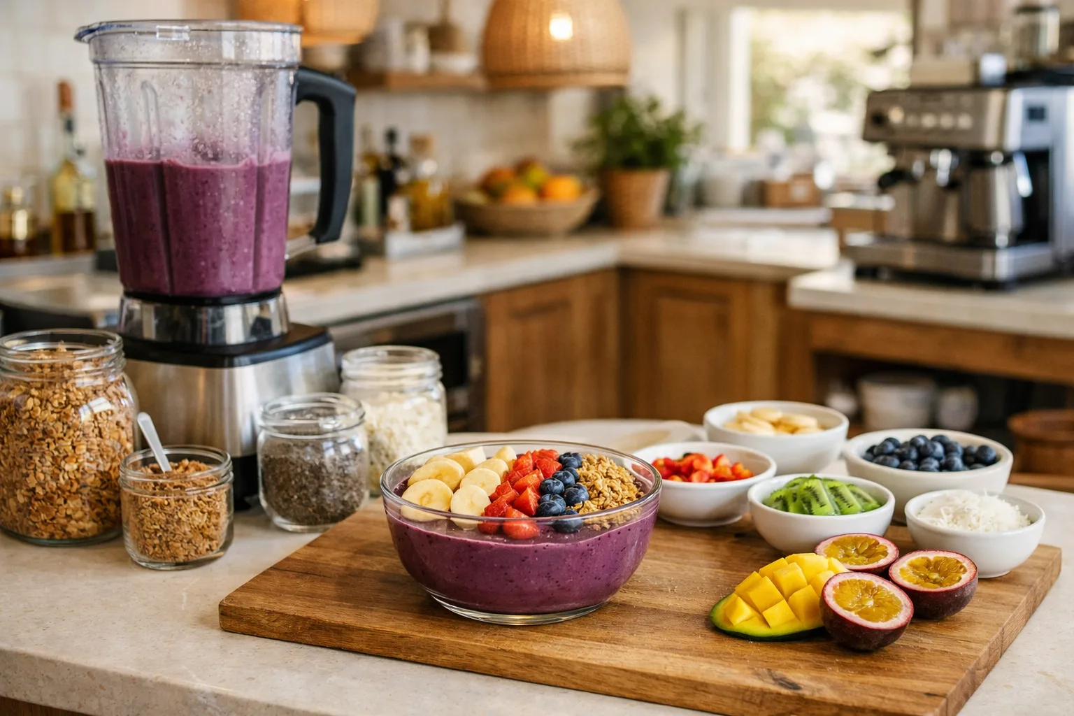 הכנת קערת אסאי במטבח מודרני