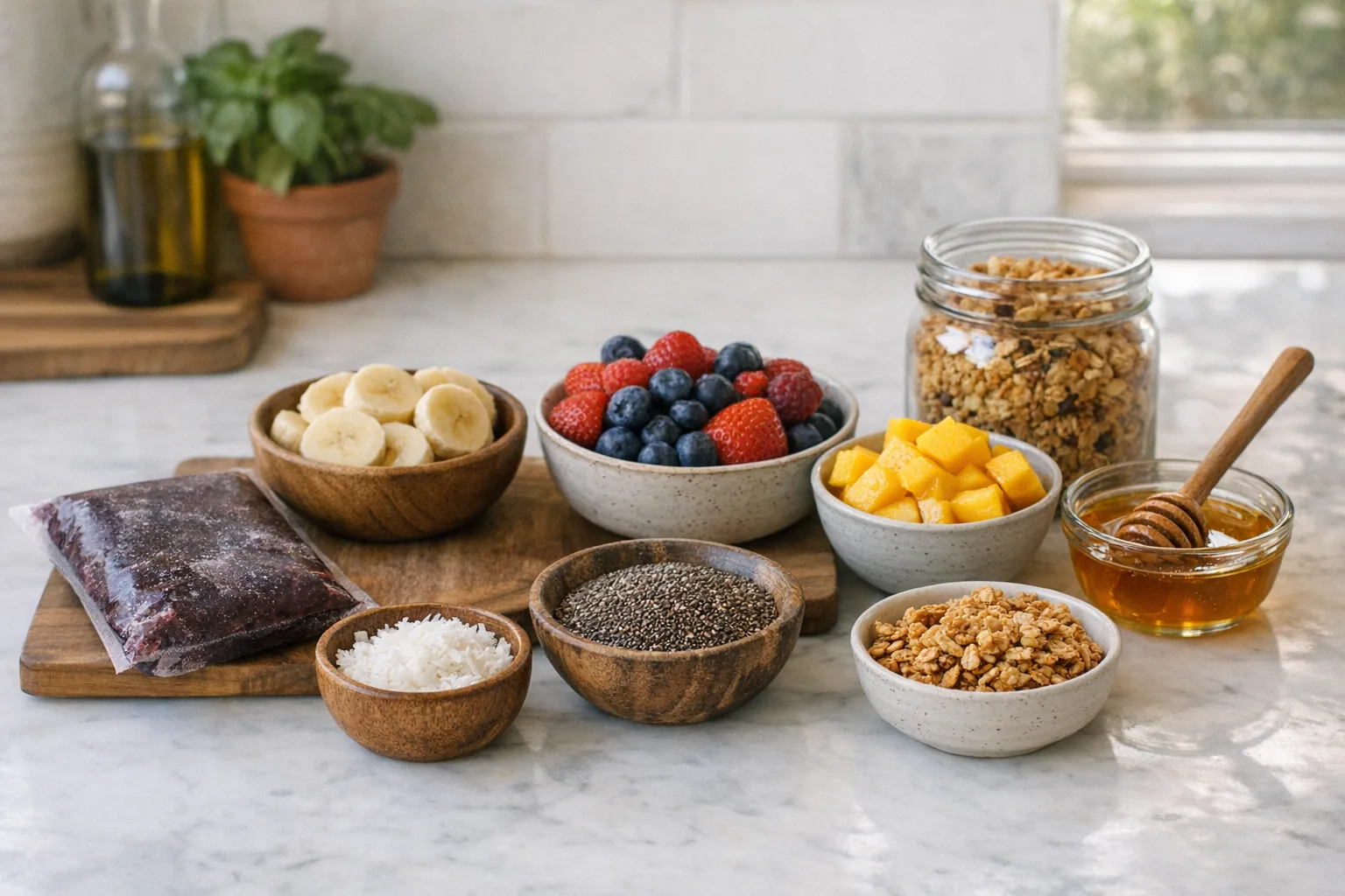 מרכיבים להכנת קערת אסאי